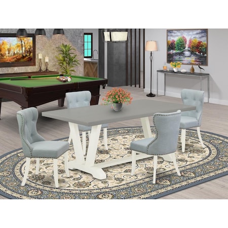 East West Furniture 5 Piece V-Style Kitchen Dining Set - Linen White V097SI215-5